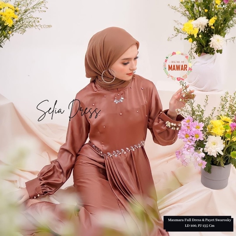 selia dress by mawar (READY STOK TANPA PO) kondangan dress maxmara gaun silk dress full payet outfit
