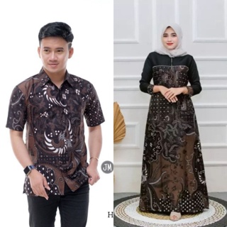 Image of Gamis batik couple - gamis batik terbaru - gamis batik kombinasi - batik couple - batik kapelan - batik sarimbit - batik wanita
