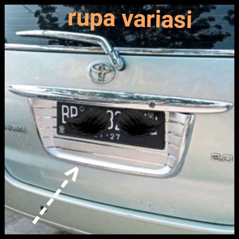 Ornamen plat nomor belakang bagasi toyota INNOVA inova 2005 sampai 2015 chrome crome 2014 2013 2012 2011 2010 2009 2008 2007 2006 2005 tatakan