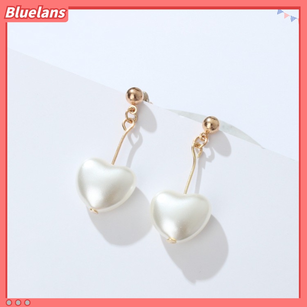 Bluelans Elegant Love Heart Imitation Pearl Pendant Dangle Stud Earring Women Jewelry
