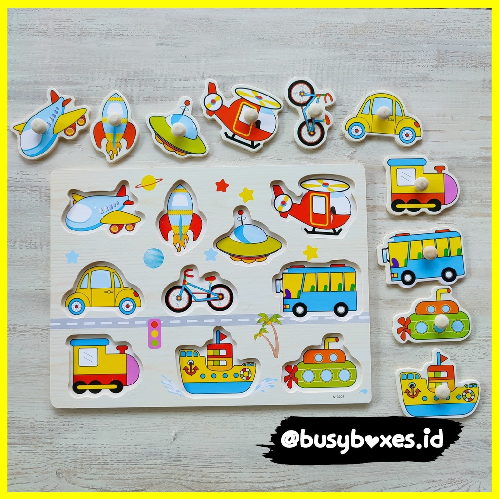 Busyboxes.id Mainan anak edukasi anak 1 2 3 tahun laki laki perempuan mainan edukasi Montessori puzzle jigsaw 3d kayu  kendaraan transportasi  seri -  ufo