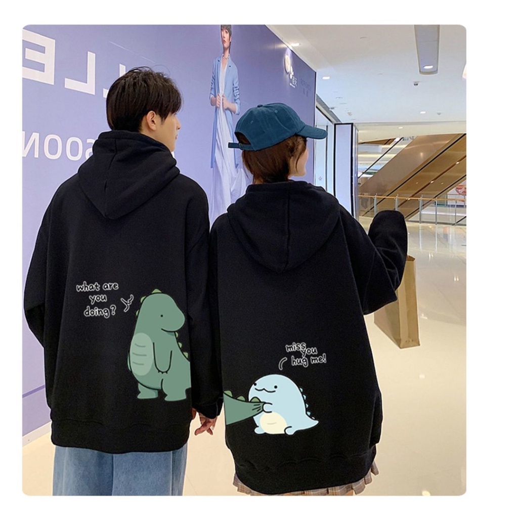 Baju Hangat Modis Musim Gugur Hoodie Dinosaurus Pasangan Atasan Kartun Korea Punk Wanita Hoodie Kawaii Longgar Antik Gadis