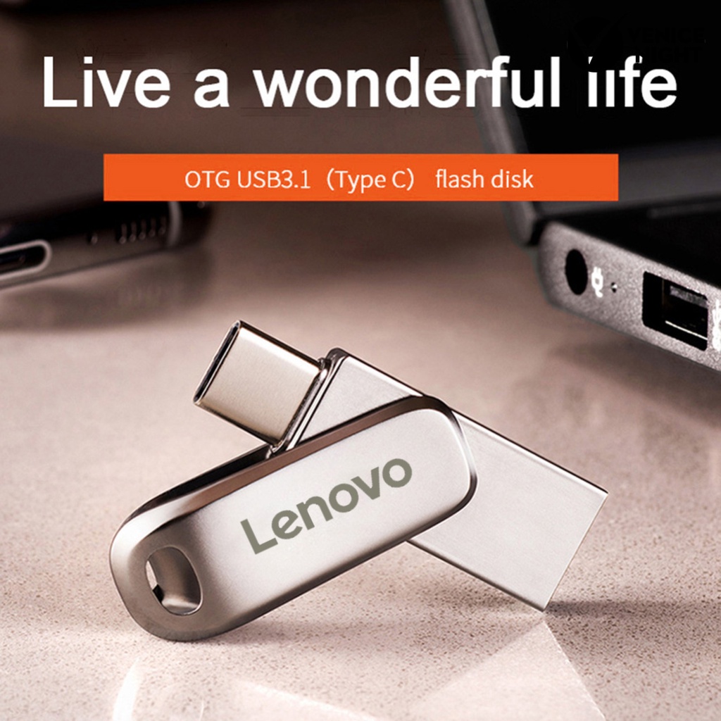 (SF) Lenovo 64GB 128GB 256GB 512GB 1TB 2TB U Disk Penyimpanan Data Usb 3.1 Tipe C Universal Portable Tahan Lama