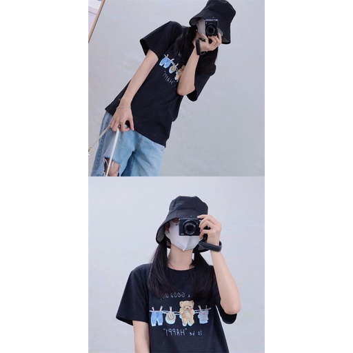 [littlecrab] Kaos Oversize It's A Good Day To Be Happy Jemur Baju Boneka Topi Celana Unik T-shirt Couple Unisex Hitam Putih Colorful Sablon Berkualitas Aesthetic Korean Style