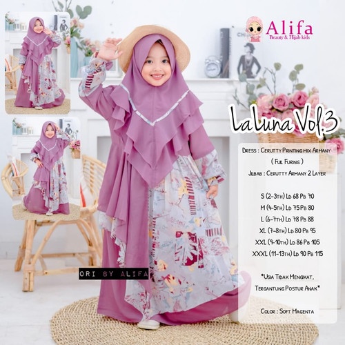 gamis terbaru anak perempuan laluna by alifa dress terbaru anak size kids s-xxxl kekinian modern