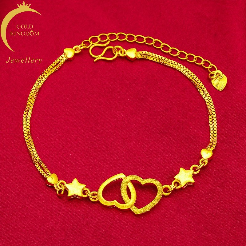 Goldkingdom Perhiasan Fashion Aksesoris Bangkok Emas Asli Kadar 375 Ready Stock Gelang Bintang Lima Wanita Cinta Ganda Baru Lucu Dan Serbaguna