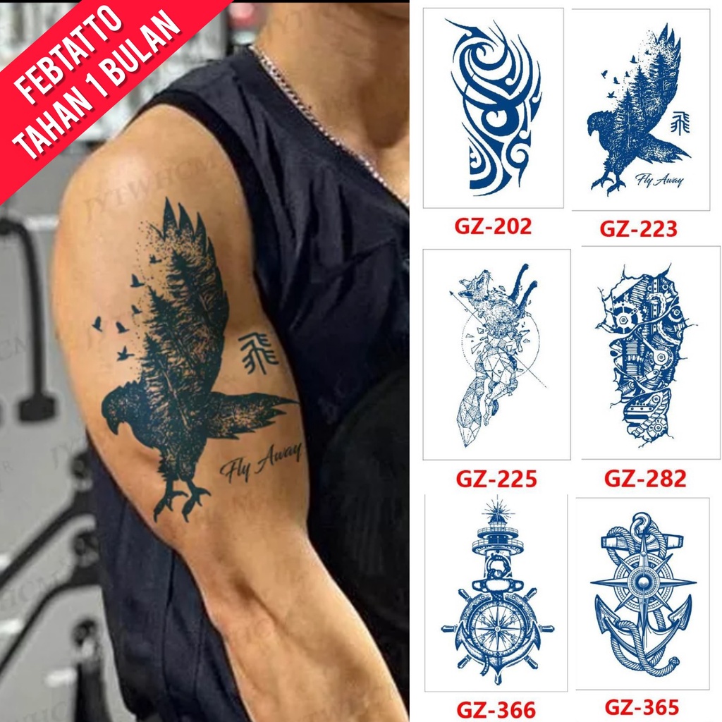 FRUIT INK Tahan 1 Bulan Tato Temporer ukuran 18x11cm Stiker Tatto tribal , burung , kompas , jangkar KODE GZ
