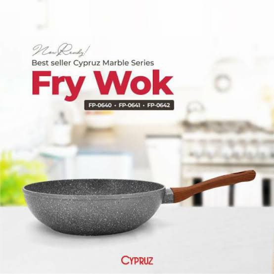 CYPRUZ Fry Pan Fp 0644 - Marble Series Gagang Coklat Kayu Fry wok 28 cm