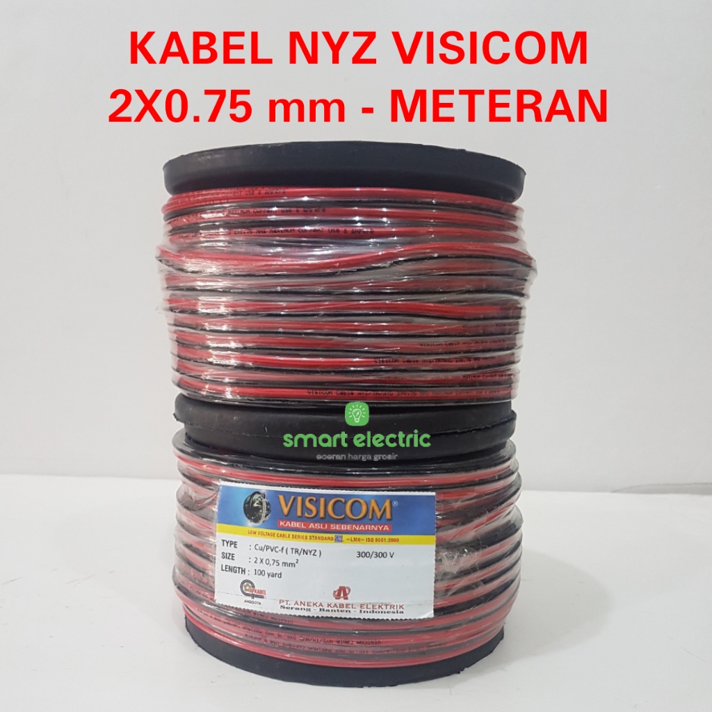 Kabel Listrik NYZ Visicom 2x0.75 mm Merah Hitam Meteran SNI Tembaga Murni