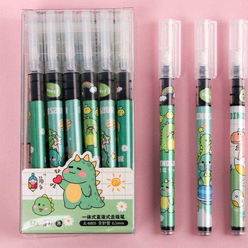 Lanfy Siswa Pena Netral Profesional Tahan Lama Cepat Kering Alat Tulis Sekolah Kucing Astronot Dinosaurus Alat Kantor Hitam 0.5 mm Roller Ball Pen