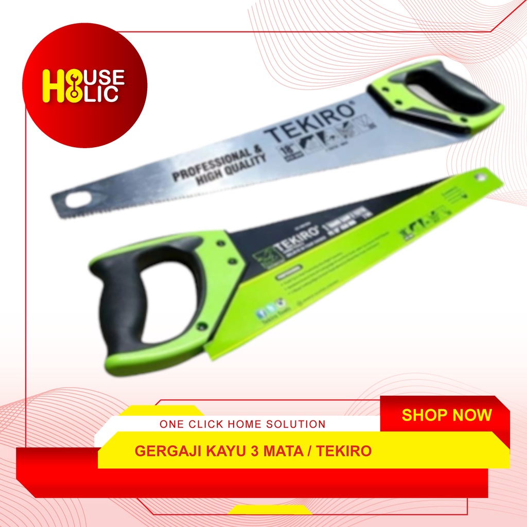 TEKIRO Gergaji Kayu Gagang GG TPR 18&quot; Inch 3 Mata / Gergaji Tangan