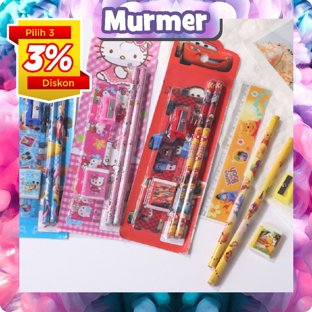 MurmerOfficial S004 Alat Tulis Mini MINI STATIONERY SET ALAT TULIS SEKOLAH 5 in 1 KARAKTER LUCU