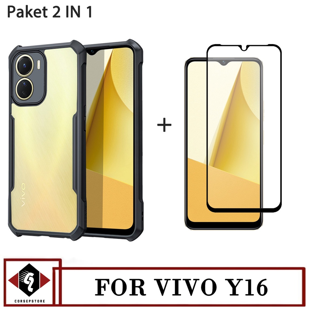 Promo paket 2IN1 case transparan Vivo Y16/Vivo YO2S free tempered glas layar