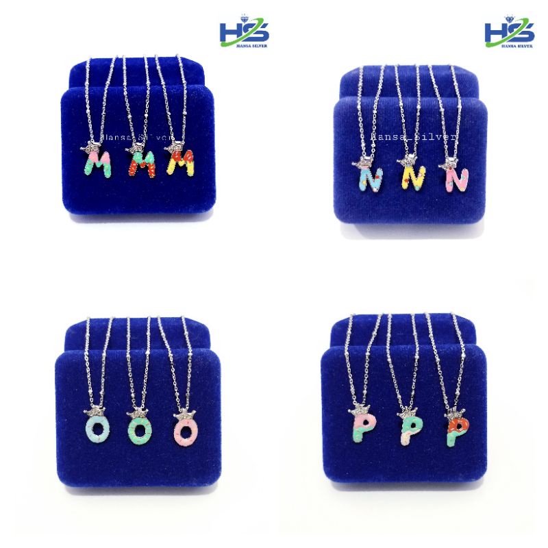 Kalung Perak Anak Asli Silver 925 Lapis Emas Putih Model Rantai Jedar Liontin Huruf Alfabet - Perak Asli 925 Anti Karat