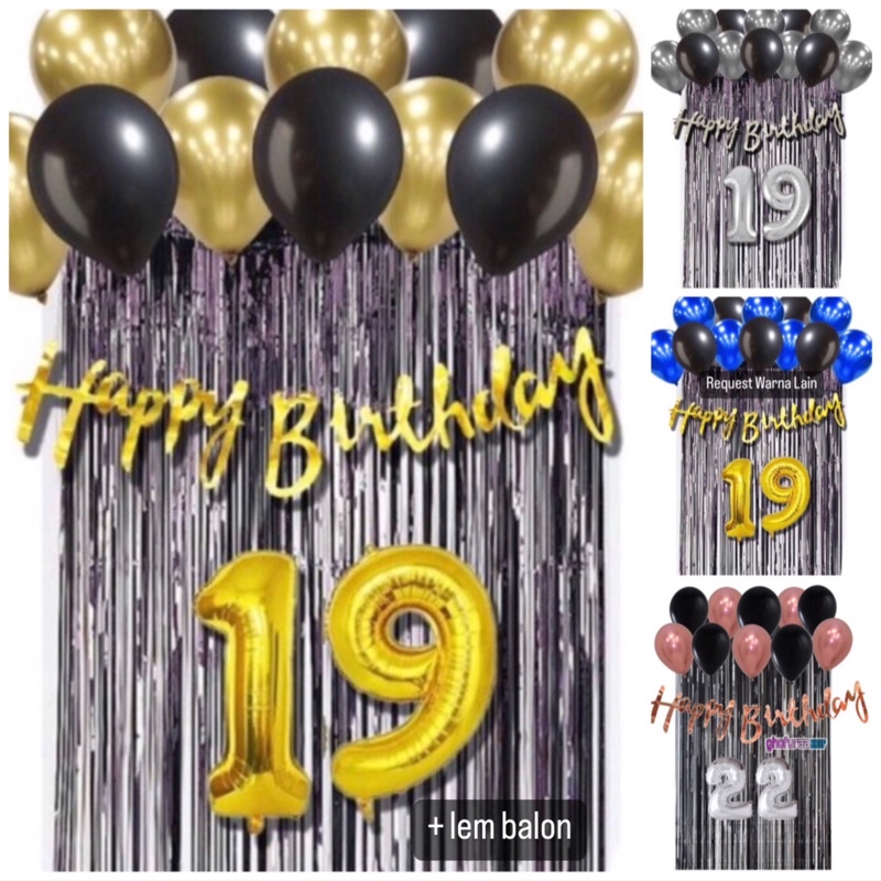 Paket dekorasi ulang tahun kode 27 paket dekor happy birthday balon latex foil bunting flag latin ti