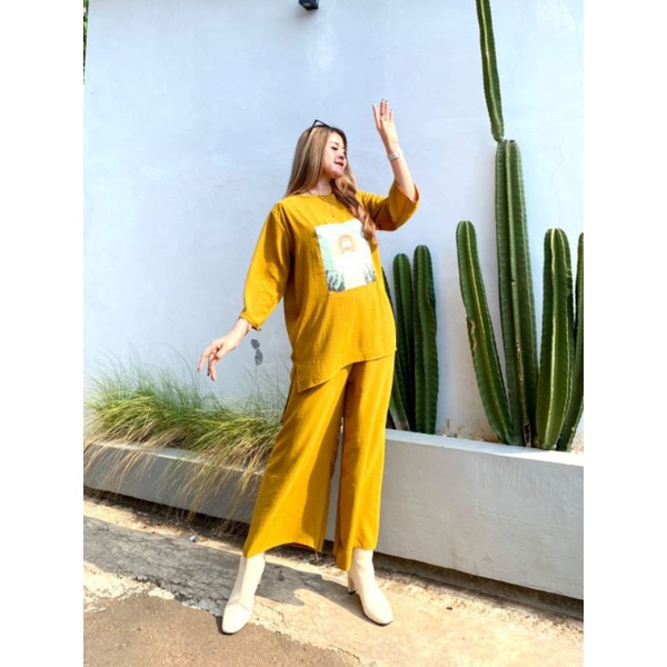 one set crinkle airflow sablon/setelan crinkle sablon.