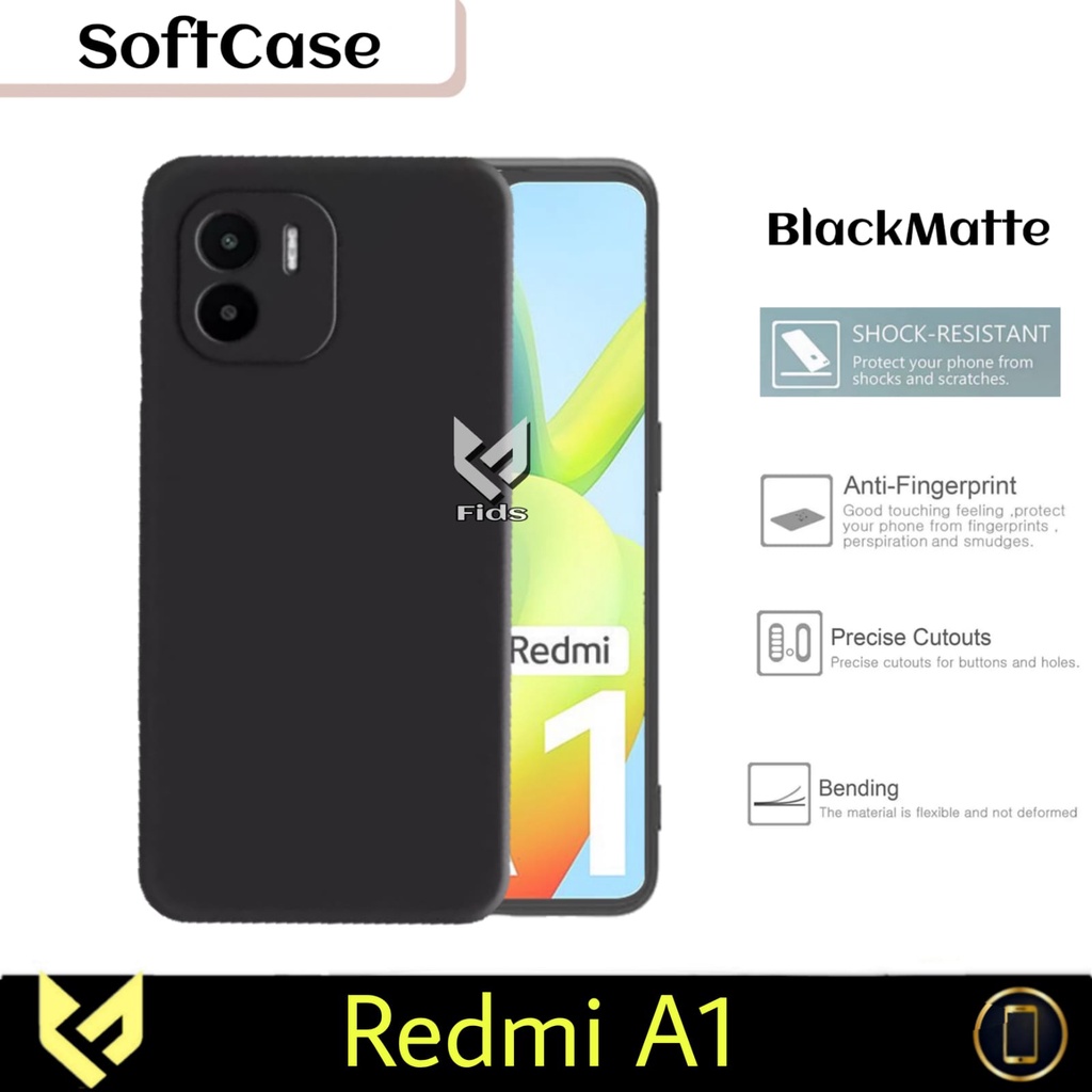 Paket 3 in 1 Case REDMI A1 2022 / REDMI A2 Softcase Black Matte + Tempered Glass Free Garskin Carbon REDMI A1 2022