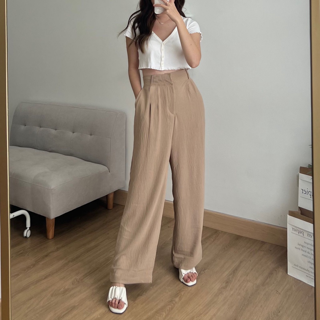 Celana Kulot Crinkle Highwaist Wanita Loose Cullote Pants Terbaru