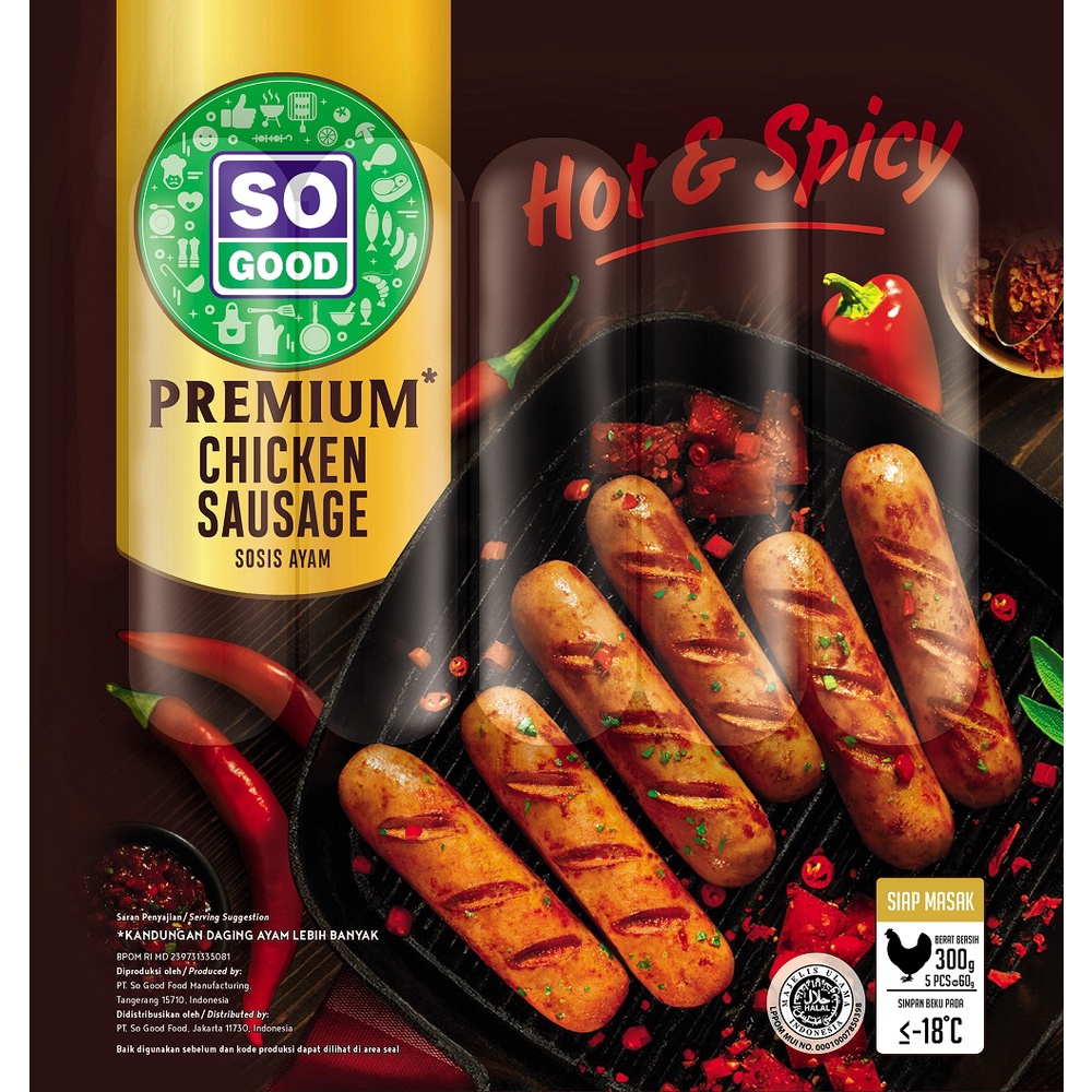 SOSIS AYAM PEDAS SO GOOD PREMIUM HOT AND SPICY SAUSAGE 300GR