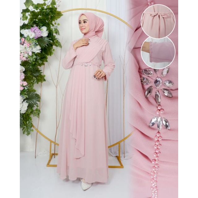 Permata Olshop / Gamis Arabella Ceruty Baby Doll / Gamis Kondangan Modern / Gamis Pesta Elegant / Gamis Muslimah