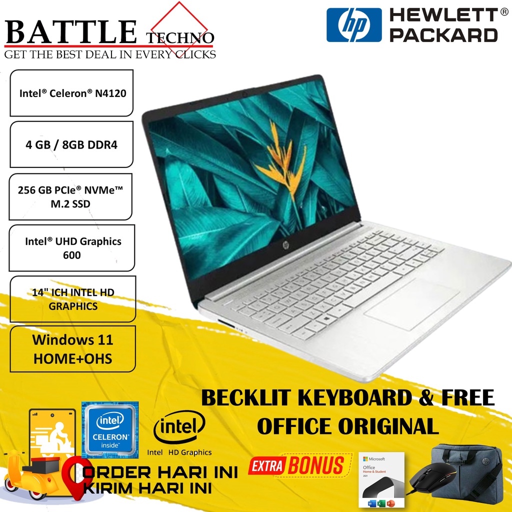 LAPTOP HP 14S DQ0508TU INTEL N4120 8GB 256GB BL WIN11HOME + OHS