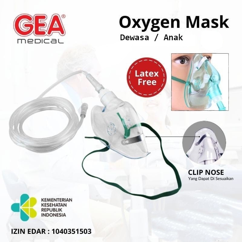 Masker Oksigen Dewasa dan Anak GEA - Oxygen Mask Adult Child - Kotakin