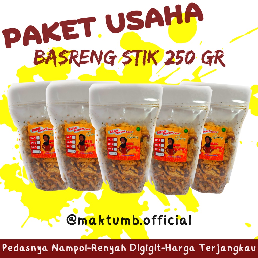 

PAKET USAHA SEBLAK KERING KRIPIK KACA BASRENG STIK PEDAS DAUN JERUK CIKRUH BUMBU MEDHOK KEMASAN 250 GRAM