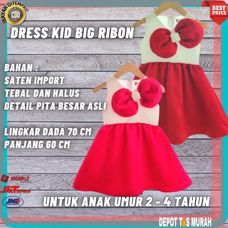Baju dress gaun ribon merah pink fanta kids anak perempuan cewek pesta import umur 2 3 4 tahun