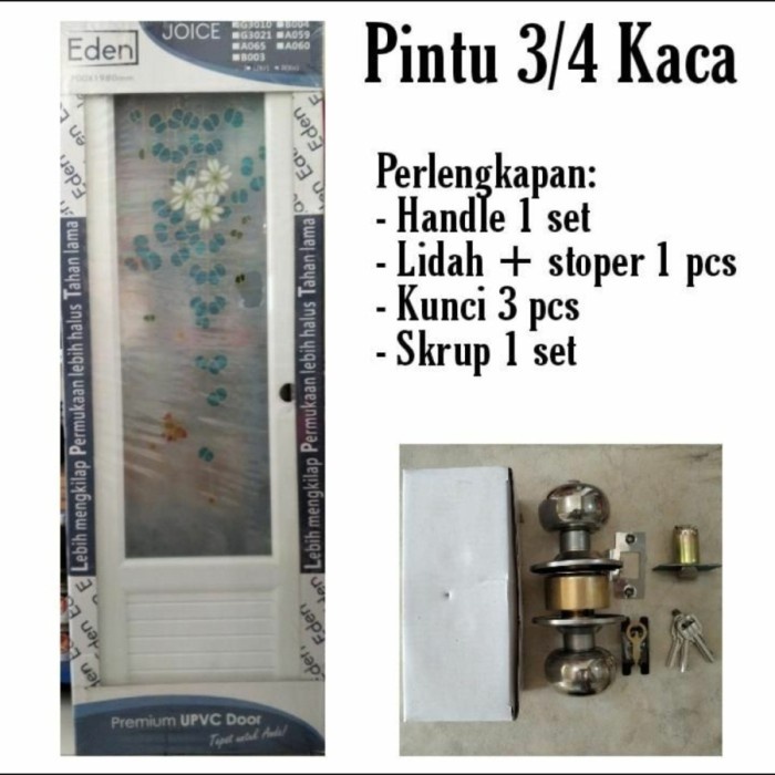TERLARIS PINTU KAMAR MANDI UPVC EDEN JOICE 3/4 KACA MOTIF TIPE G3010