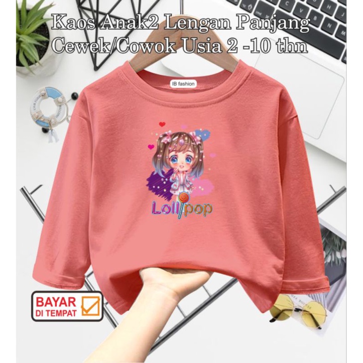 ((IB))KAOS ANAK PEREMPUAN PANJANG/CEWEK LOLYPOP DIGITAL SABLON