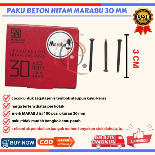 Paku Beton Hitam Marabu 30mm / Paku Beton Tembok 3 cm /ktk Paku Beton Tembok Kayu Marabu