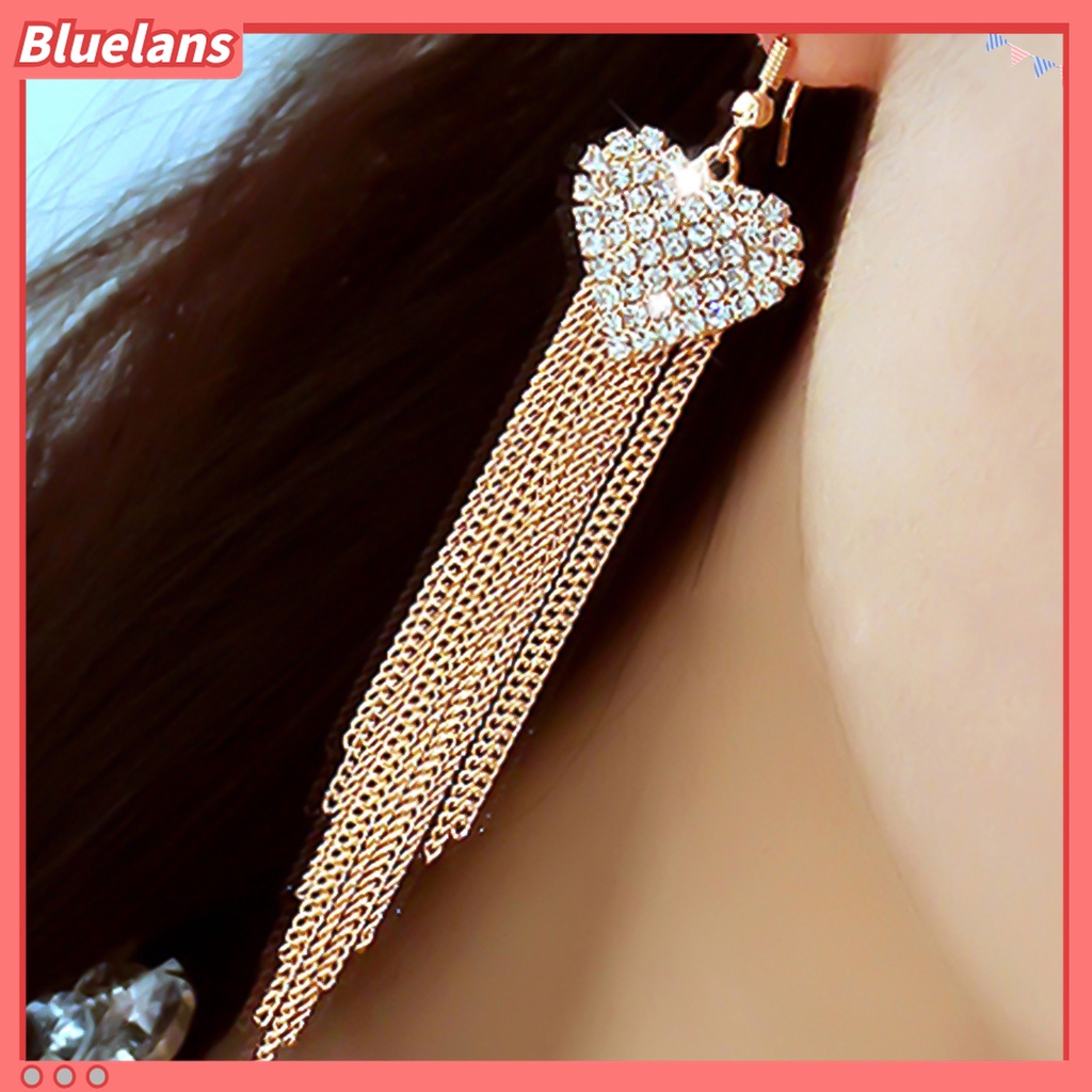 Anting Kait Gantung Panjang Bentuk Hati Hias Berlian Imitasi Untuk Wanita