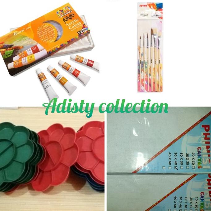 

Paket Lukis (kanvas 30x40.kuas set.palet.cat akrilik 12ml)