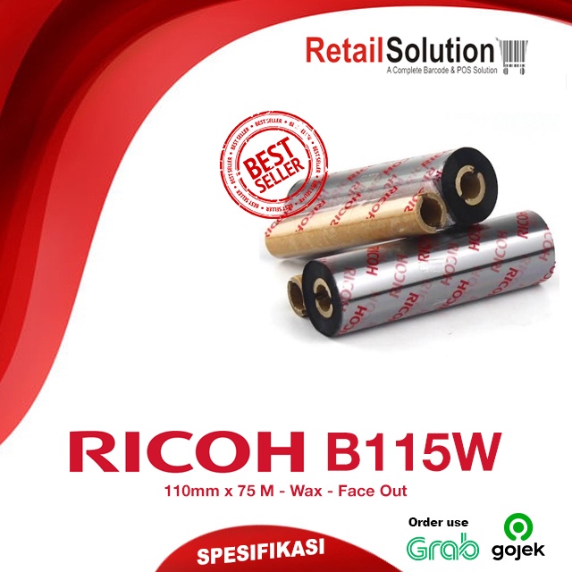 Ribbon Wax / Carbon Printer Barcode - RICOH B115W 110x75 M / 110 x 75 M / 110MM X 75M