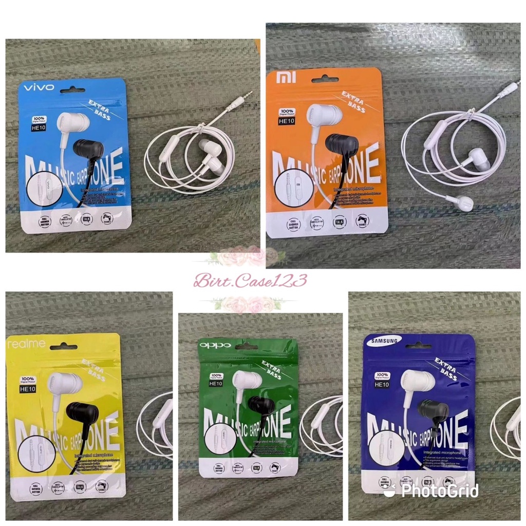 Hf Headset earphone headsfree brand HE10 extra BASS oppo Samsung vivo xiaomi realme + MIC bisa telepon an suaranya mantap BC6688