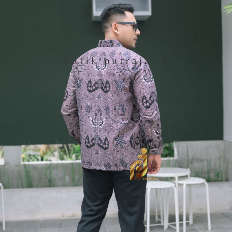 Baju Batik Pria Lengan Panjang WAHYU UNGU Furing Slim Fit Premium Adem Modern Kasual Kemeja Cowok keren Asli S M L XL XXL Acara Wisuda Kondangan Tunangan Lamaran Couple seragaman Partai kantor pns korpri Katun Adem Halus Terbaru Terlaris Sragenan