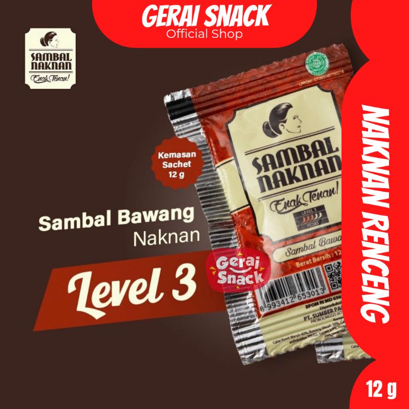 Sambal Bawang Naknan 1 Renceng Pedas Level 3 Isi 10 Sachet Praktis Ekonomis  (10 x 12g)