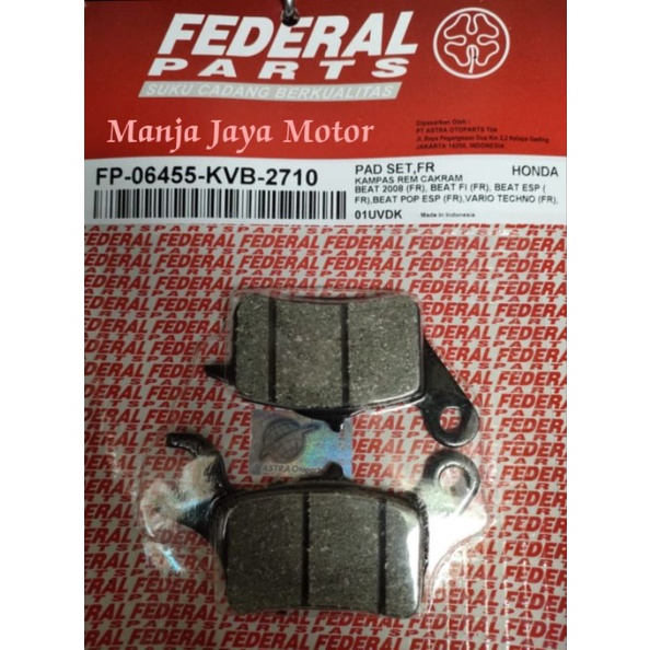 Kampas rem depan/ dispad depan FEDERAL for Mio m3/mio Z/lexi/Aerox 155/Fino 125/X-ride 125/Mio S/Freego/Vario 125/110/150 f1/vario 125/150 new 2019-2022/160 esp new 2020/Genio/Beat f1/scoopy/verza/mega pro new/karisma/supra x 125/blade/supra x helm in/dll