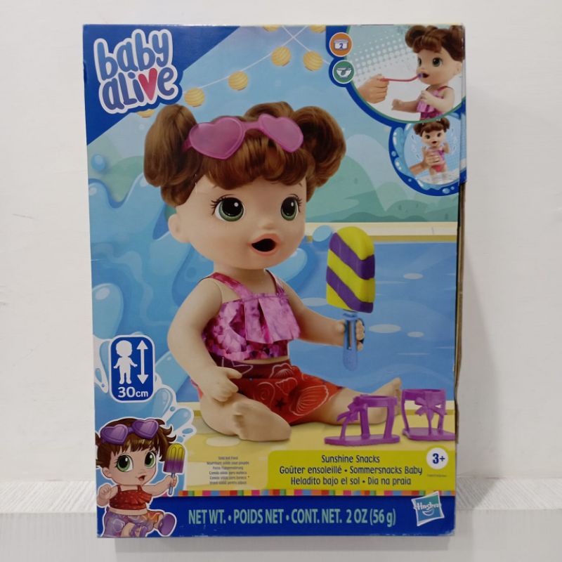 ori original hasbro baby alive sunshine snacks brunette hair doll beach eat poop swim brown mainan boneka anak bayi mandi shower pool coklat rambut asia asian kado ultah hadiah cewek perempuan muaguek first month full gift toy toys pretend play