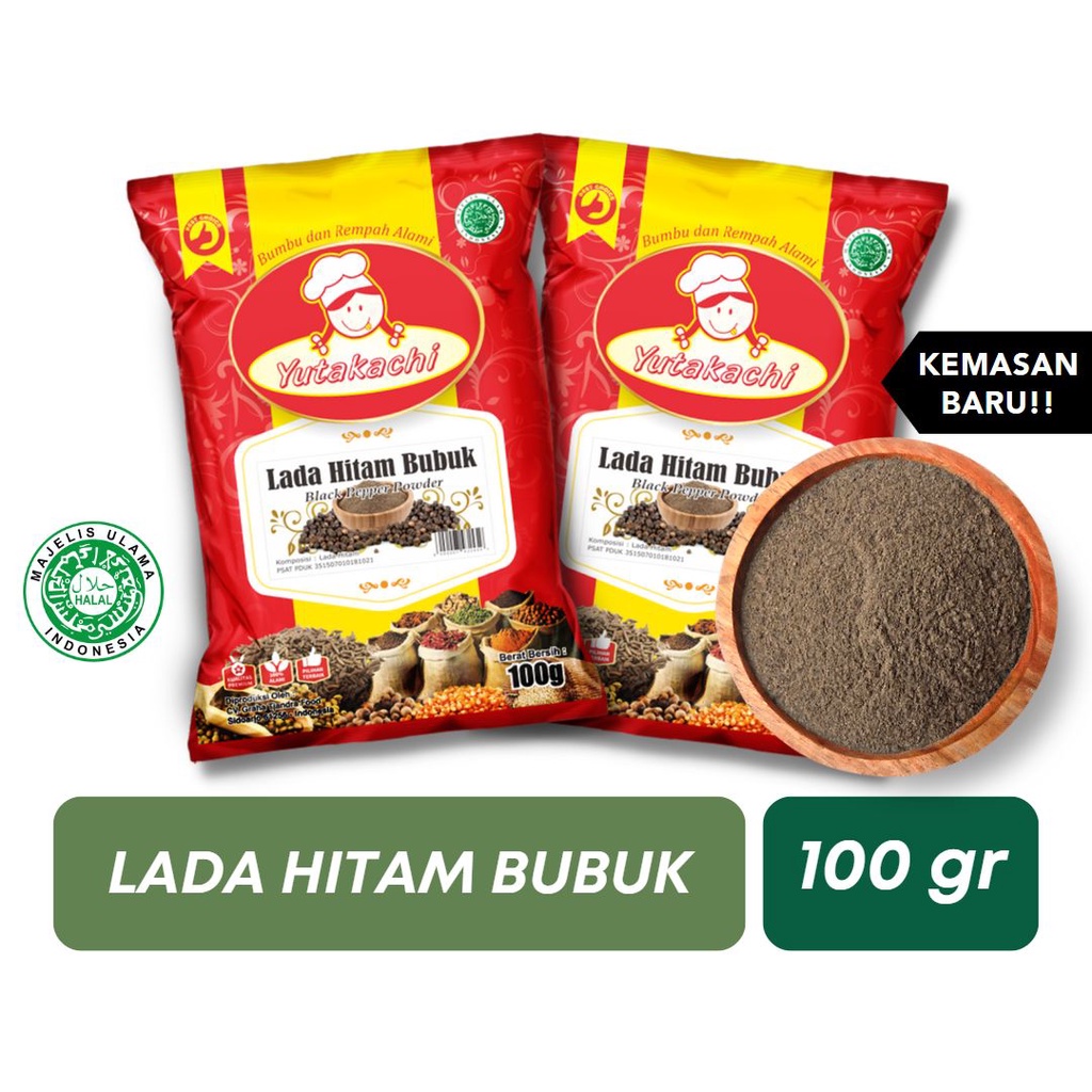 Lada Hitam Bubuk 100 Gram Yutakachi  / Blackpepper / Merica Bubuk / Bumbu Rempah Herbal JSR / Ground Blackpepper Powder / Pusat Bumbu