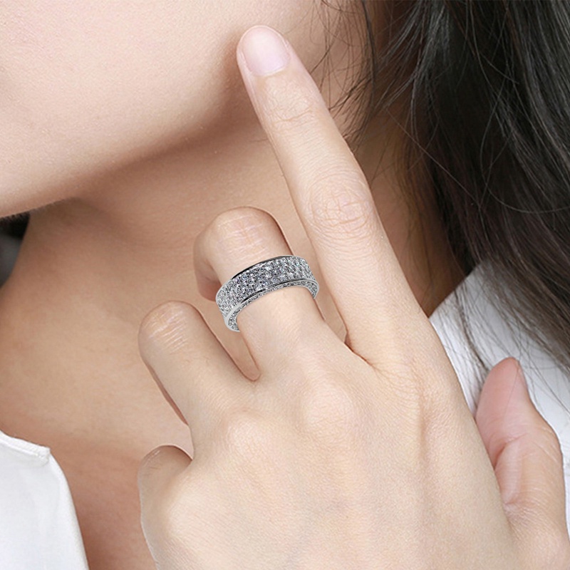 Fancyqube Cincin Berlian Imitasi Bentuk Bulat Multi Baris Bahan Zirkon Untuk Wanita