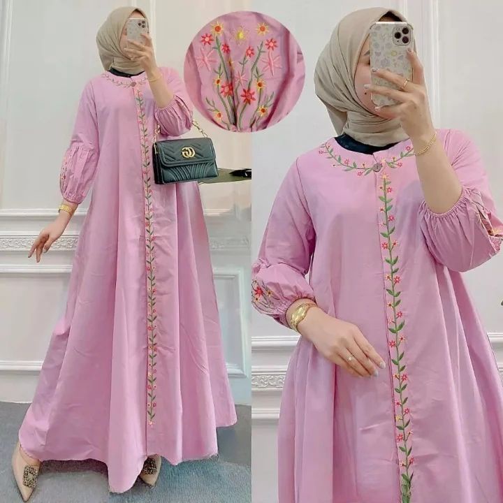 Jual Metta Dress Bahan Shakila Aplikasi Bordir Dapat Gamis Wanita