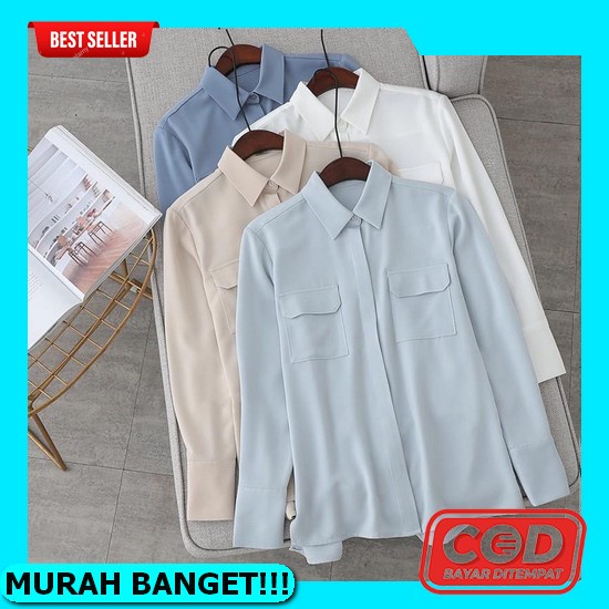 Kemeja Cewek Baju Hitam Polos Wanita Lengan Panjang Kekinian Atasan Cewe Terbaru Rayon Premium Crink