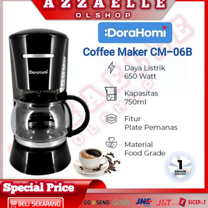 Mesin Pembuat Kopi Dorahomi CM-06B 600ml Hitam, Kapasitas 6 Gelas dengan Waktu Penyeduhan 5 Menit