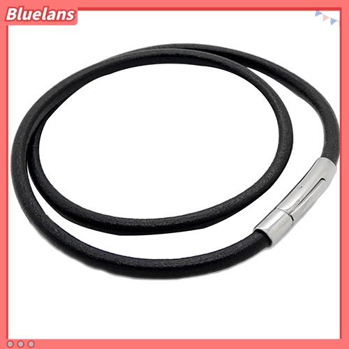 Kalung Bahan Kulit Imitasi Warna Hitam Dengan Kunci Stainless Steel Untuk Pria