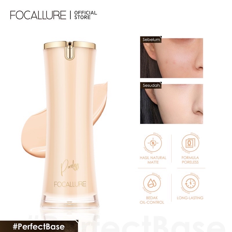 FOCALLURE LASTING PORELESS FOUNDATION/ FOUNDATION FOCALLURE/ #PERFECT BASE/ PORELESS FOUNDATION