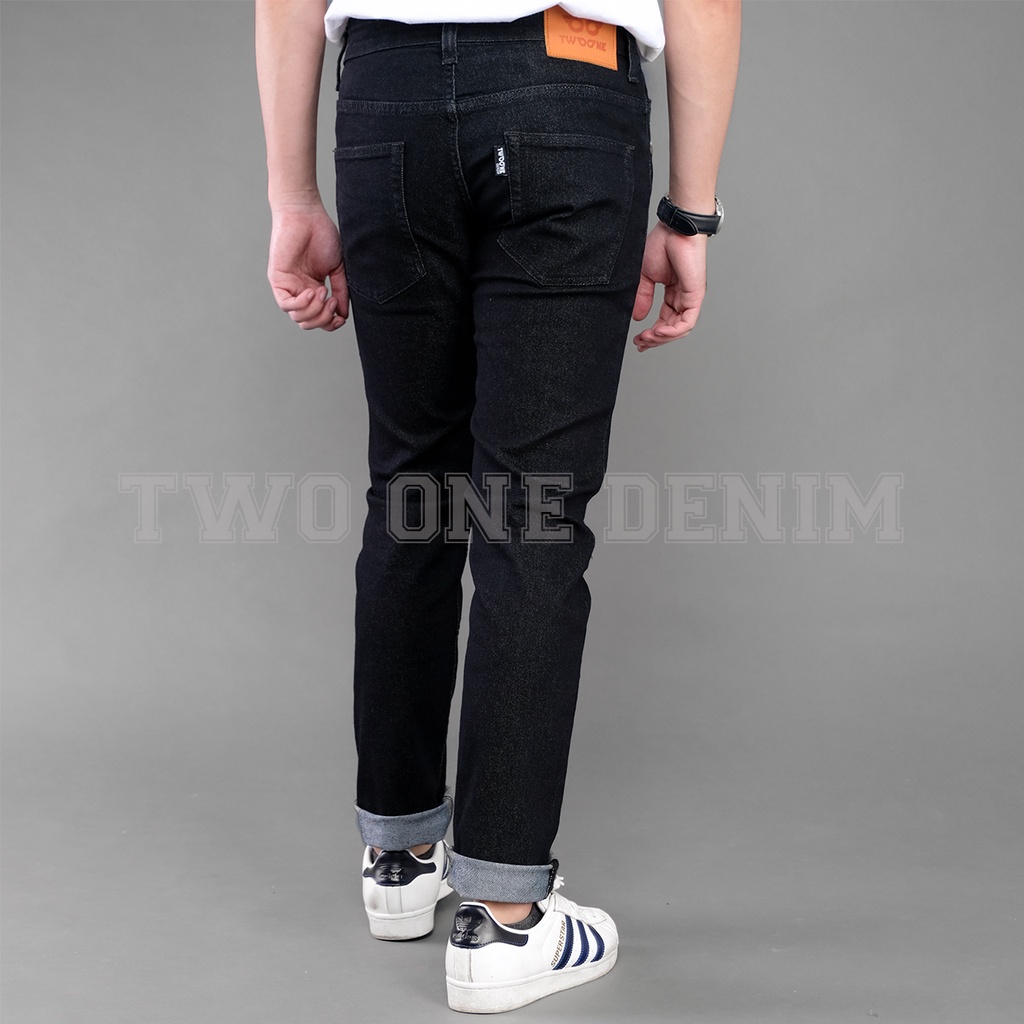 TWO ONE DENIM Celana Jeans Panjang Pria Semi Slim Fit New Stretch Denim Black jaz Polos