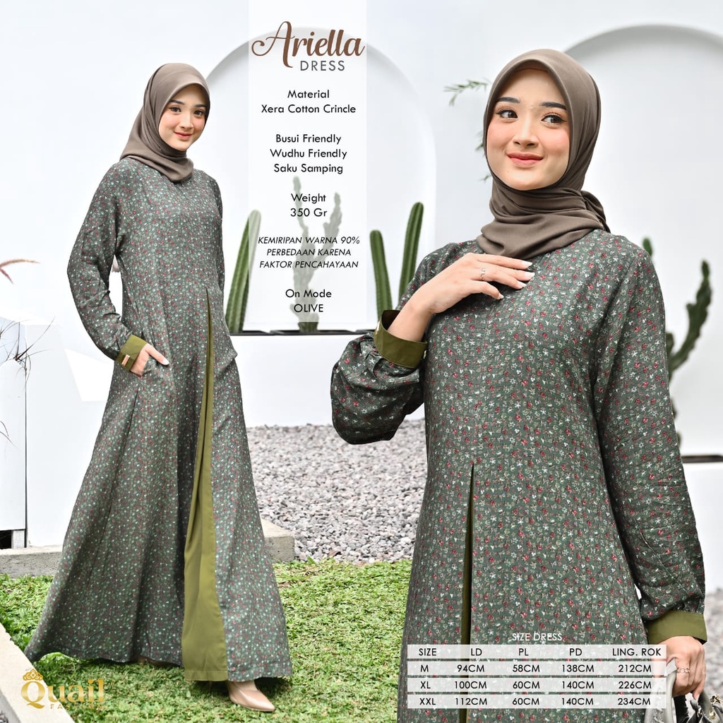 Ariella Dress original Quail Hijab Wanita Xera Catton Crinkle Busui Wudhu Friendly