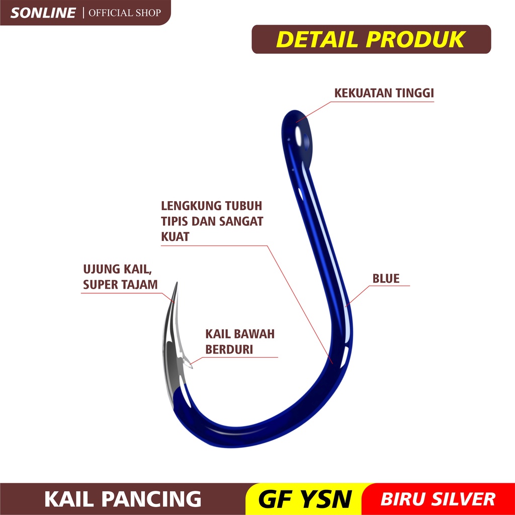 Sonline Kail Pancing Premium Warna Biru isi 10pcs High Carbon Steel Barbed Fishing Hook Tackle Kail GFYSN