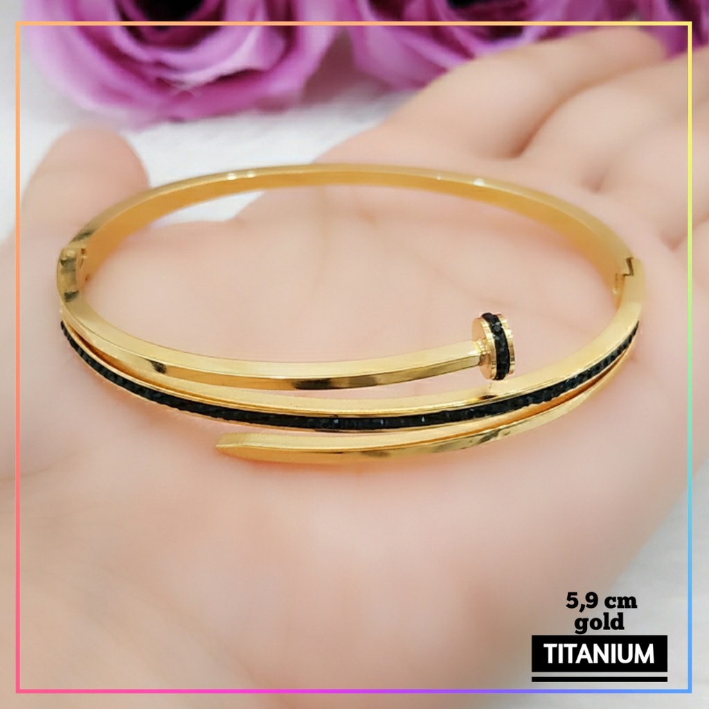 Gelang titanium/stainless steel Gelang Bangle Dewasa Terlaris Replika Emas Warna Gold Kombi Black Premium Perhiasan Anti Karat GT 449